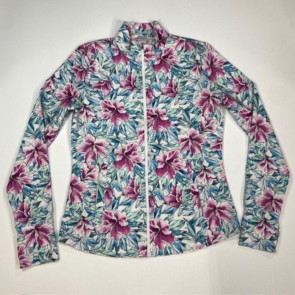 Tommy Bahama Active Floral Print Full Zip Sporty Stretch Jacket‎ Women's Medium